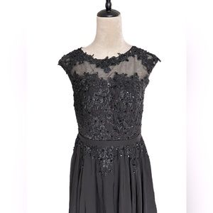 JJ’S House black formal embellished lace A-line gown